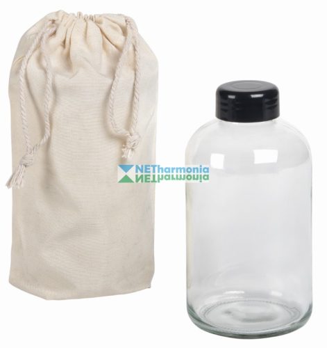 DRINK HEALTHY üvegpalack, fekete átlátszó