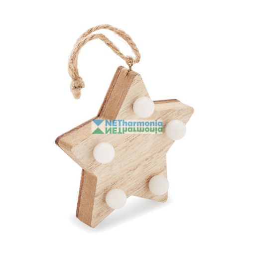 Fából készült csillag alakú karácsonyfadísz