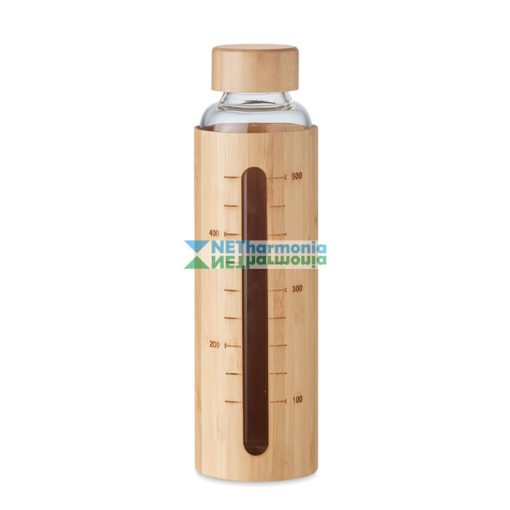 SHAUMAR boroszilikát üveg palack bambusz fedéllel és védőtokkal