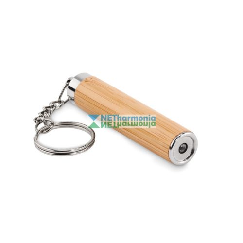 PIANTI mini LED izzós zseblámpa bambusz házban, kulcstartóval