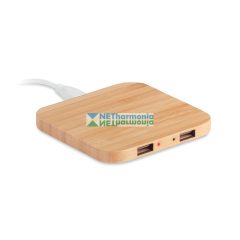   CUADRO vezeték nélküli töltő lap bambusz bevonattal, 2.0 USB hub-bal