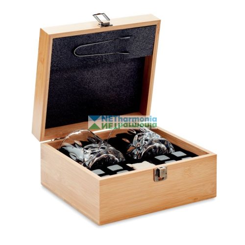 Luxus whisky szett bambusz díszdobozban