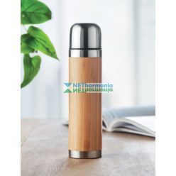   Duplafalú rozsdamentes acél termoszpalack bambusz borítással, 400 ml