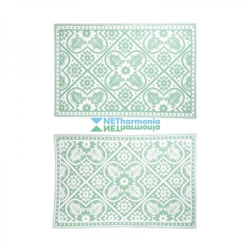 Zöld-fehér mintás, téglalap alakú, kétoldalú kültéri szőnyeg 