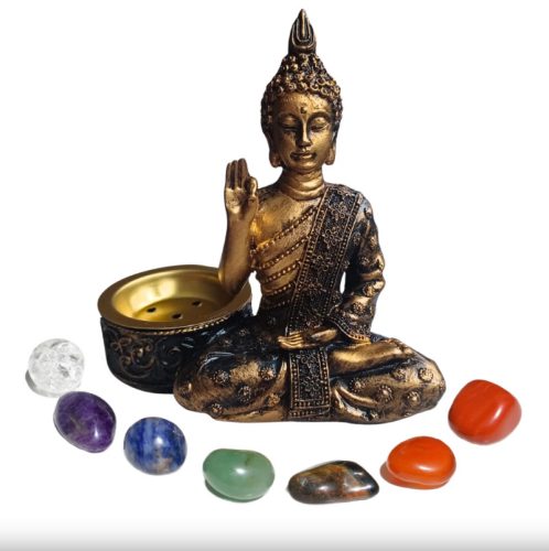 Buddha füstölő tartó csakra kövekkel